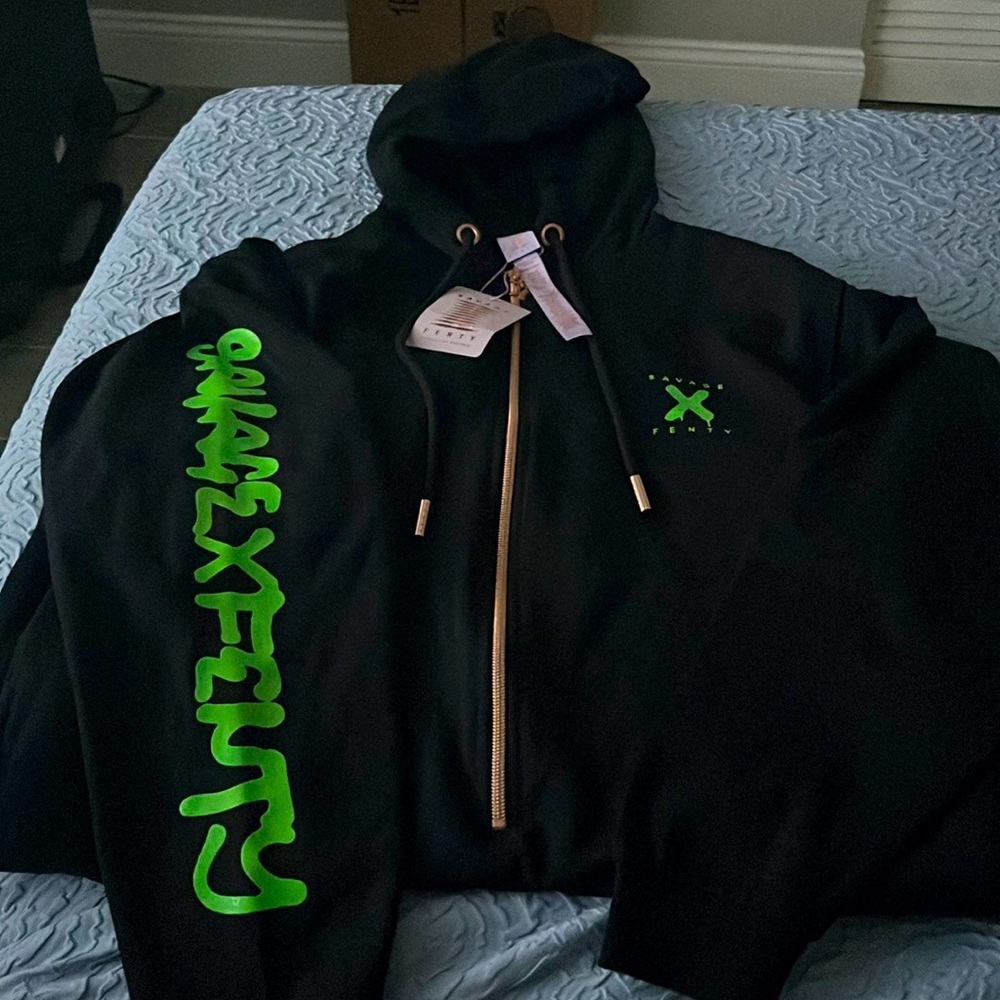 savage x fenty zip up black and green